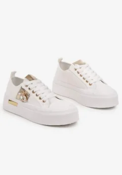 Białe Trampki na Platformie z Biżuteryjną Aplikacją Gonessa