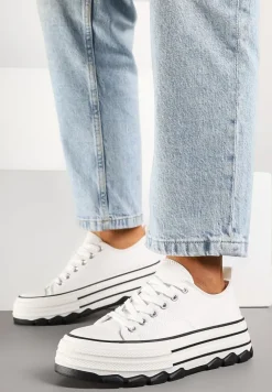 Białe Trampki na Platformie z Paskami i Niską Cholewką Zienelle