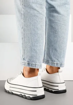 Białe Trampki na Platformie z Paskami i Niską Cholewką Zienelle