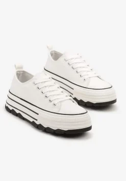 Białe Trampki na Platformie z Paskami i Niską Cholewką Zienelle