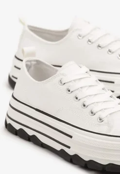 Białe Trampki na Platformie z Paskami i Niską Cholewką Zienelle