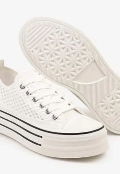 Białe Trampki na Platformie Ozdobione Koronką Emozi