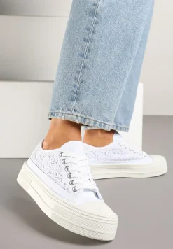 Białe Trampki na Platformie Ozdobione Plecionką Ronliera