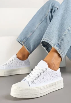 Białe Trampki na Platformie Ozdobione Plecionką Ronliera