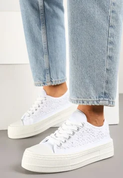 Białe Trampki na Platformie Ozdobione Plecionką Ronliera