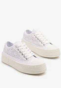 Białe Trampki na Platformie Ozdobione Plecionką Ronliera