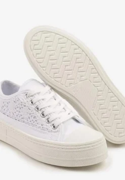 Białe Trampki na Platformie Ozdobione Plecionką Ronliera