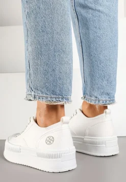 Białe Trampki na Platformie z Metaliczną Ozdobą Afleeria