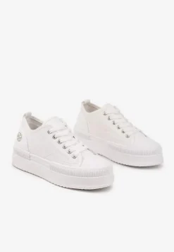 Białe Trampki na Platformie z Metaliczną Ozdobą Afleeria