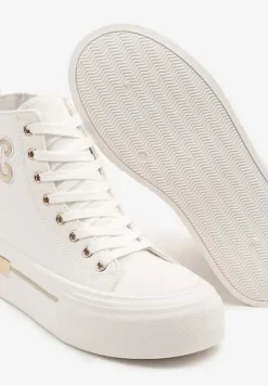 Białe Trampki na Platformie z Wysoką Cholewką i Naszywką Nurissea
