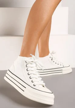 Białe Trampki na Platformie za Kostkę z Grubymi Sznurowadłami Effime