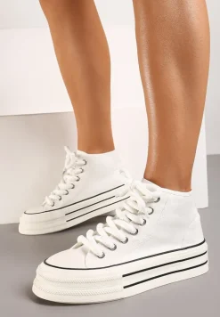 Białe Trampki na Platformie za Kostkę z Grubymi Sznurowadłami Effime