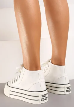 Białe Trampki na Platformie za Kostkę z Grubymi Sznurowadłami Effime