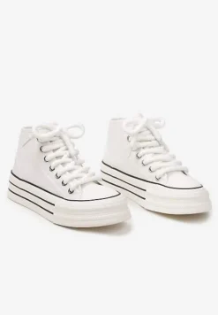 Białe Trampki na Platformie za Kostkę z Grubymi Sznurowadłami Effime