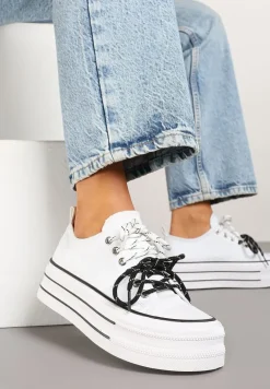 Białe Trampki na Platformie z Podwójnymi Sznurówkami Tasmio