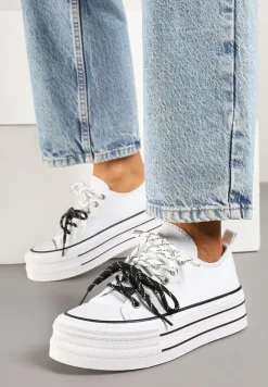 Białe Trampki na Platformie z Podwójnymi Sznurówkami Tasmio