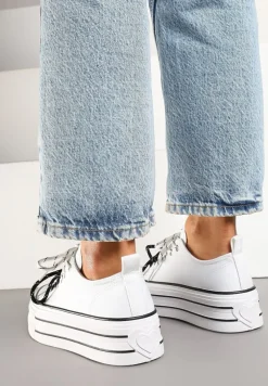 Białe Trampki na Platformie z Podwójnymi Sznurówkami Tasmio