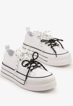 Białe Trampki na Platformie z Podwójnymi Sznurówkami Tasmio