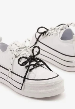 Białe Trampki na Platformie z Podwójnymi Sznurówkami Tasmio