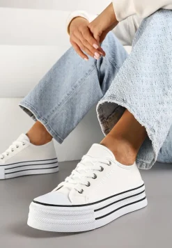 Białe Trampki na Platformie Przed Kostkę Evelzivis