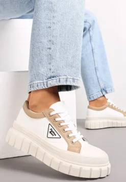 Białe Trampki na Platformie z Przeszyciami i Sznurowaniem Anaiza
