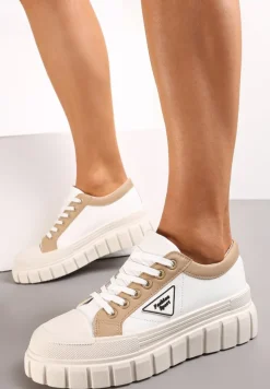 Białe Trampki na Platformie z Przeszyciami i Sznurowaniem Anaiza