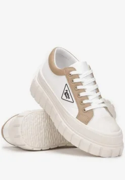 Białe Trampki na Platformie z Przeszyciami i Sznurowaniem Anaiza