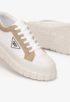 Białe Trampki na Platformie z Przeszyciami i Sznurowaniem Anaiza