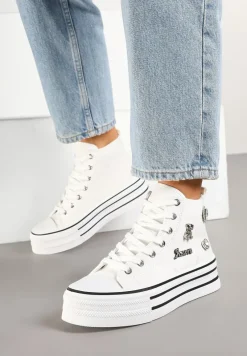 Białe Trampki na Platformie Ozdobione Metalicznymi Aplikacjami Jalzedis