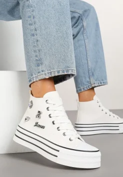 Białe Trampki na Platformie Ozdobione Metalicznymi Aplikacjami Jalzedis
