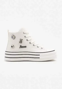 Białe Trampki na Platformie Ozdobione Metalicznymi Aplikacjami Jalzedis