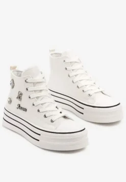 Białe Trampki na Platformie Ozdobione Metalicznymi Aplikacjami Jalzedis