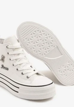 Białe Trampki na Platformie Ozdobione Metalicznymi Aplikacjami Jalzedis