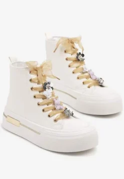 Białe Trampki na Platformie z Wysoką Cholewką Ozdobione Cyrkoniami Fenvisa