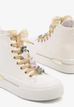 Białe Trampki na Platformie z Wysoką Cholewką Ozdobione Cyrkoniami Fenvisa