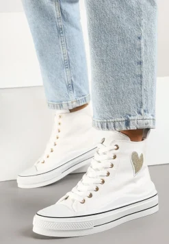 Białe Trampki na Platformie z Serduszkiem za Kostkę Ellista