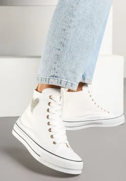 Białe Trampki na Platformie z Serduszkiem za Kostkę Ellista