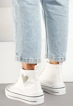 Białe Trampki na Platformie z Serduszkiem za Kostkę Ellista