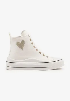 Białe Trampki na Platformie z Serduszkiem za Kostkę Ellista