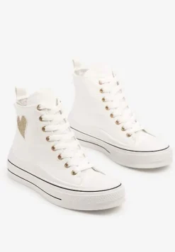 Białe Trampki na Platformie z Serduszkiem za Kostkę Ellista