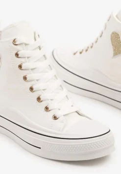 Białe Trampki na Platformie z Serduszkiem za Kostkę Ellista