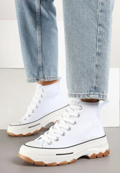 Białe Trampki na Platformie z Tłoczeniem i Wysoką za Kostkę Polnelis