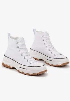 Białe Trampki na Platformie z Tłoczeniem i Wysoką za Kostkę Polnelis