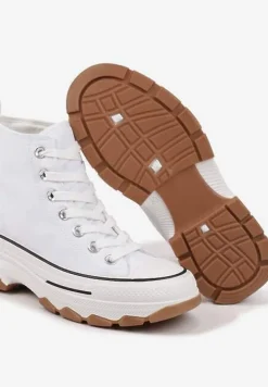 Białe Trampki na Platformie z Tłoczeniem i Wysoką za Kostkę Polnelis