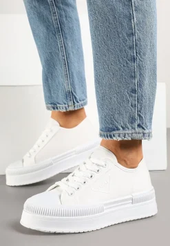 Białe Trampki na Podwójnej Podeszwie z Ozdobnym Znaczkiem na Cholewce Alivrelia