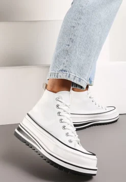 Białe Trampki na Wysokiej Platformie z Cholewką za Kostkę Anlitela