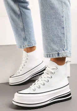 Białe Trampki na Wysokiej Platformie z Cholewką za Kostkę Anlitela