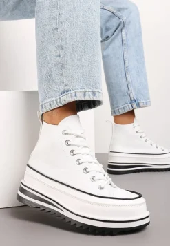 Białe Trampki na Wysokiej Platformie z Cholewką za Kostkę Anlitela