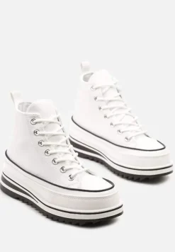 Białe Trampki na Wysokiej Platformie z Cholewką za Kostkę Anlitela