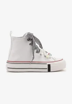 Białe Trampki Ozdobione Koralikami i Wstążką w Kratkę Vichy Armio